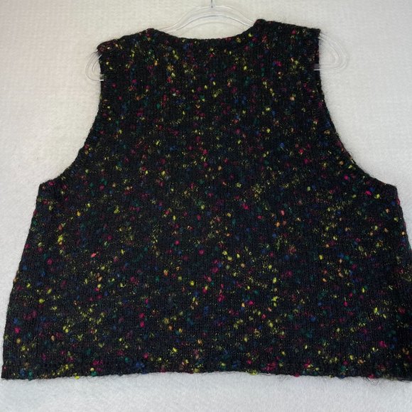 Vintage STEFANO BASICS Womens 18/20 Plus Black Multi Speckled Mohair Button Vest - Picture 9 of 9